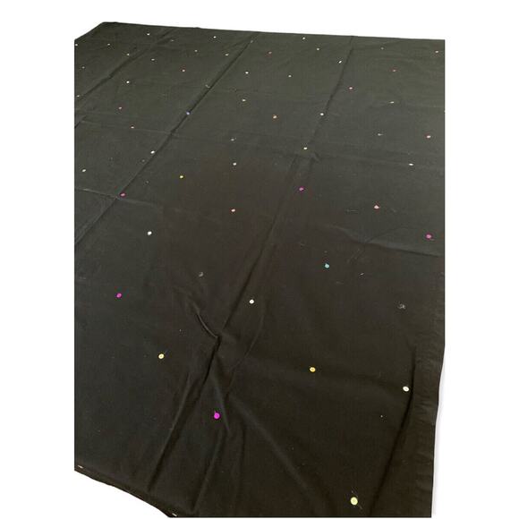 Black Tablecloth 100% Cotton Multi-Color Sequins 53 x 82" Table Linen - Picture 1 of 12